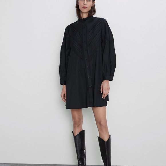 zara black poplin dress